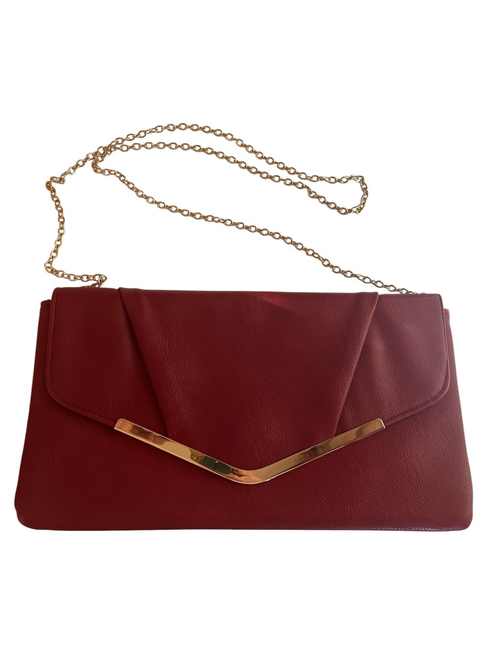 Gunne Sax Red Faux Leather Arielle Chain-Strap Clutch Shoulder Bag Size 6.5”x12”